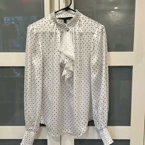 WHBM White w/black dots blouse in size 8, EUC